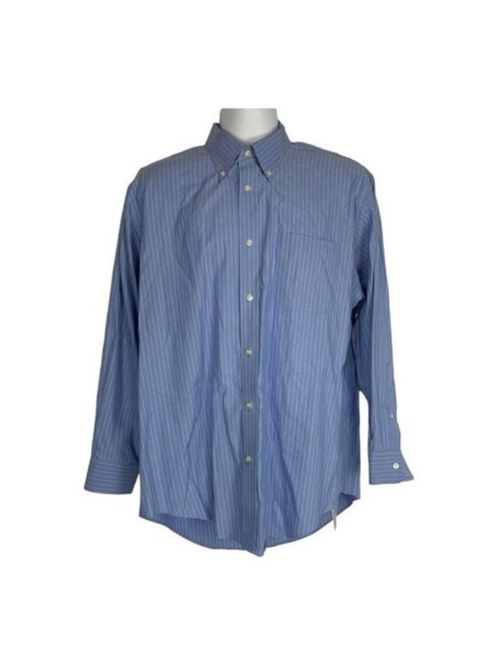 Lands End Mens Pinpoint Oxford Stripe Shirt Size 17-33 Long Sleeve Blue Cotton